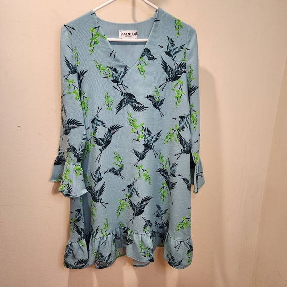 ESSENTIEL Women's Casual Relaxed fit Blue Dress with Bird Print Fits M - Picture 5 of 14